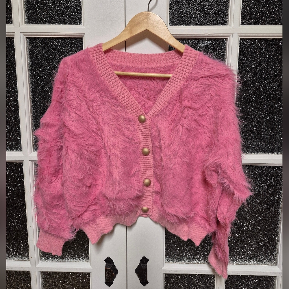 Fuzzy Hot Pink Cardigan